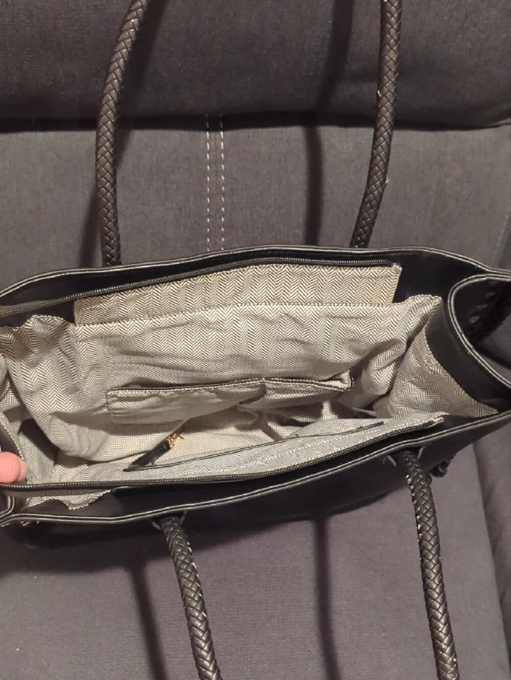 Classic Black Leather Tote Bag with Stud Detailing